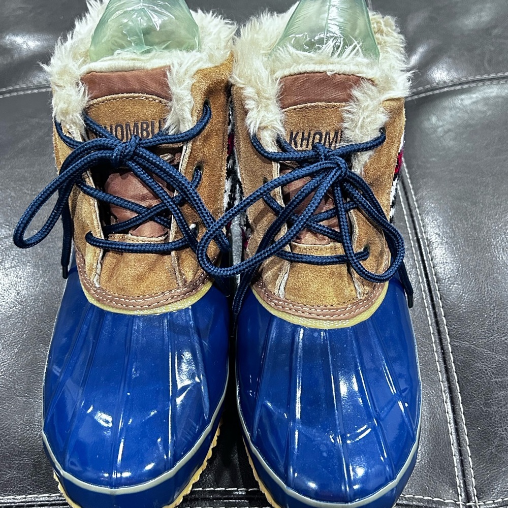 Khombu Blue and Brown Lace Up Jazzy Boots Women's Size 8M leather uppers